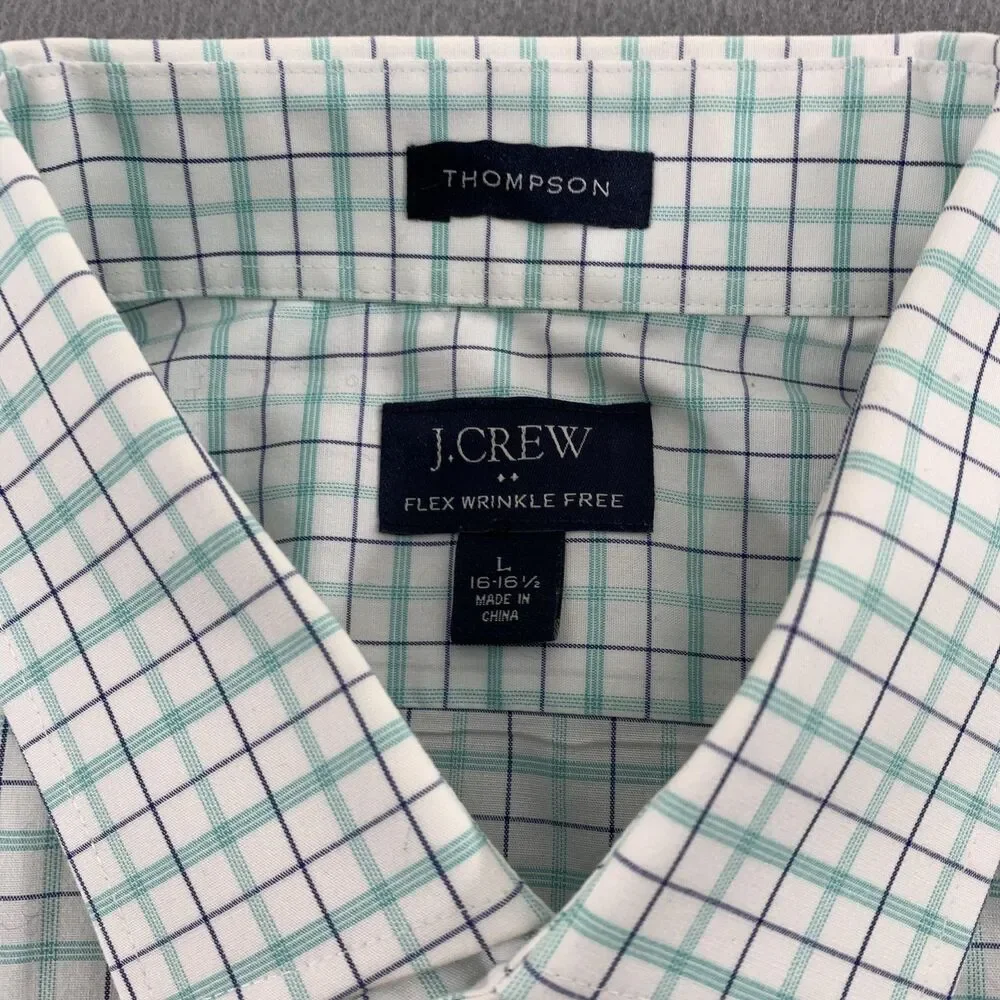 J.Crew Dress Shirt Mens 16.5 34/35 White Check Thompson Flex Wrinkle Free LS